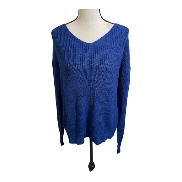 Cotton emporium relaxed knot back sweater blue knit size Large. Twisted … - Picture 4 of 10